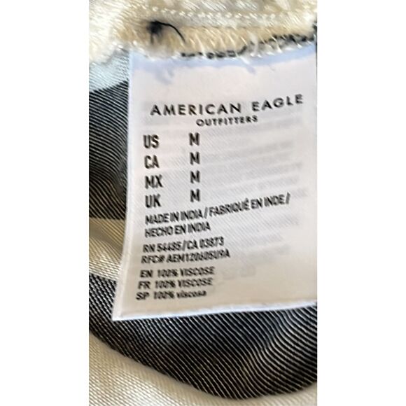 American Eagle Women's Size Medium Black White Stripe Paper Bag Tie Waist  Pants - Picture 5 of 7